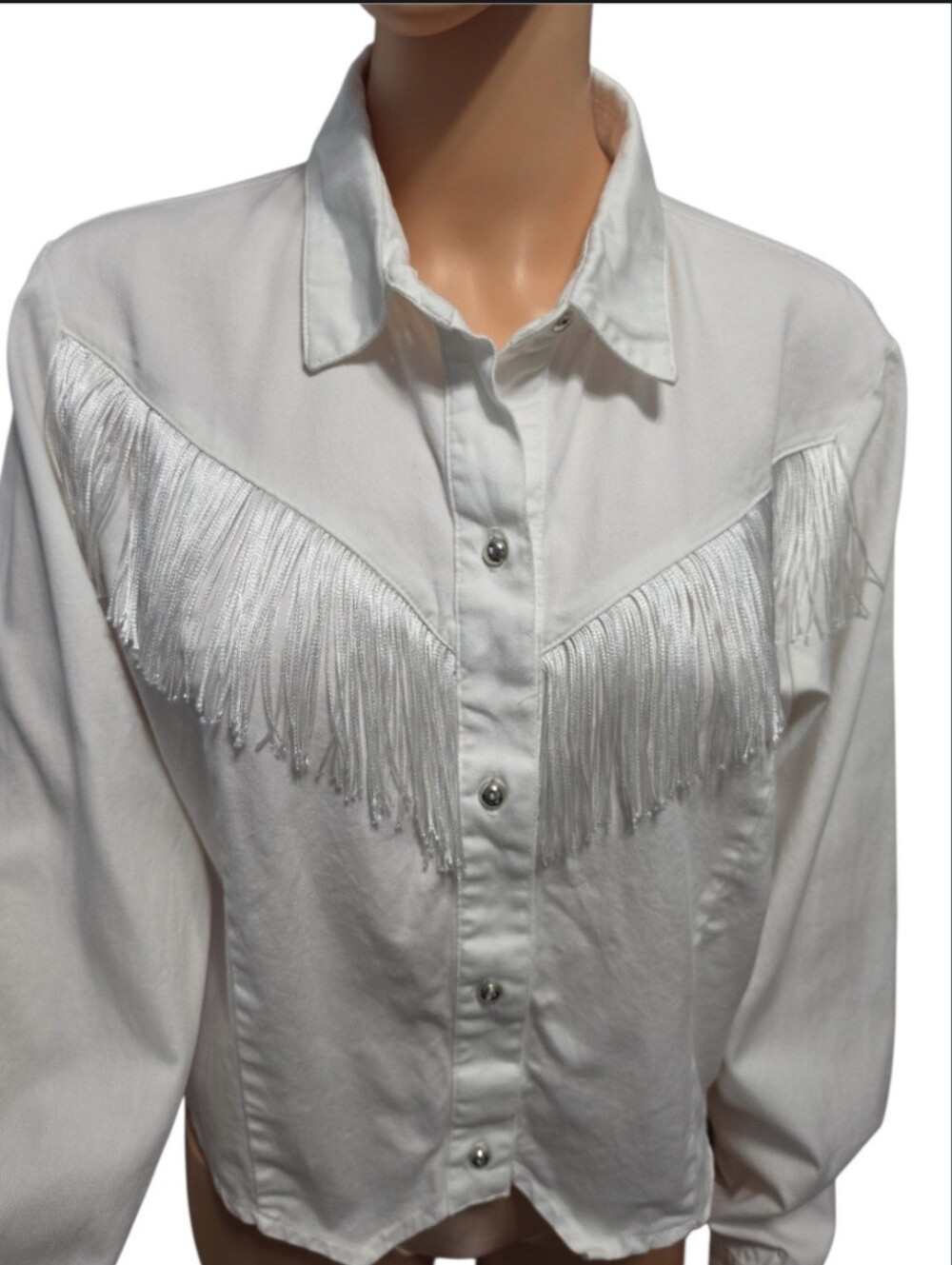 Vintage Banjo Dallas Texas Women's Button-Up Western Fringe Yoke Cotton Shirt XL